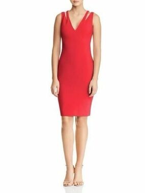 Likely Cruz Scarlet Red Cutout Sheath Cocktail Dress V-Neck Size 4 NWT